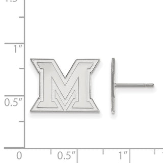 14k White Gold LogoArt Miami University Ohio Letter M Small Post Earrings