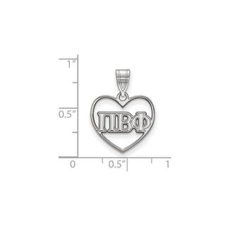 Sterling Silver Rhodium-plated LogoArt Pi Beta Phi Sorority Greek Letters Heart Pendant