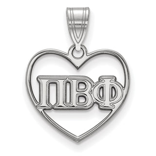 Sterling Silver Rhodium-plated LogoArt Pi Beta Phi Sorority Greek Letters Heart Pendant