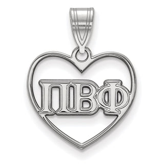 Sterling Silver Rhodium-plated LogoArt Pi Beta Phi Sorority Greek Letters Heart Pendant