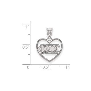 Sterling Silver Rhodium-plated LogoArt Phi Sigma Sigma Sorority Greek Letters Heart Pendant