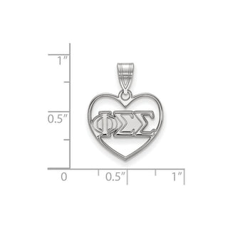 Sterling Silver Rhodium-plated LogoArt Phi Sigma Sigma Sorority Greek Letters Heart Pendant