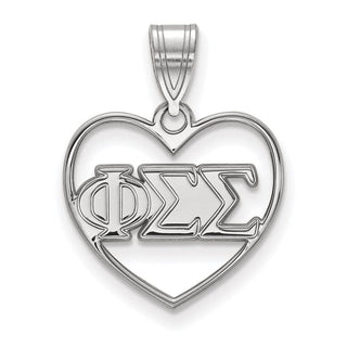 Sterling Silver Rhodium-plated LogoArt Phi Sigma Sigma Sorority Greek Letters Heart Pendant
