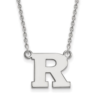Sterling Silver Rhodium-plated LogoArt Rutgers University Letter R Small Pendant 18 inch Necklace