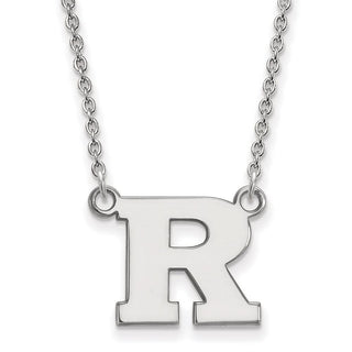 Sterling Silver Rhodium-plated LogoArt Rutgers University Letter R Small Pendant 18 inch Necklace