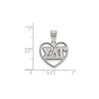 Sterling Silver Rhodium-plated LogoArt Sigma Delta Tau Sorority Greek Letters Heart Pendant