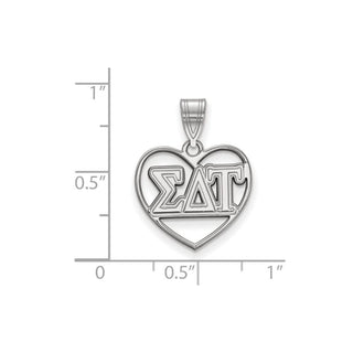 Sterling Silver Rhodium-plated LogoArt Sigma Delta Tau Sorority Greek Letters Heart Pendant