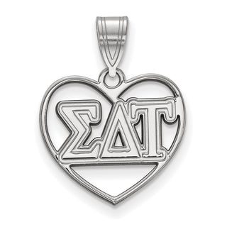 Sterling Silver Rhodium-plated LogoArt Sigma Delta Tau Sorority Greek Letters Heart Pendant