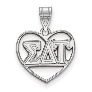 Sterling Silver Rhodium-plated LogoArt Sigma Delta Tau Sorority Greek Letters Heart Pendant
