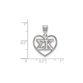 Sterling Silver Rhodium-plated LogoArt Sigma Kappa Sorority Greek Letters Heart Pendant