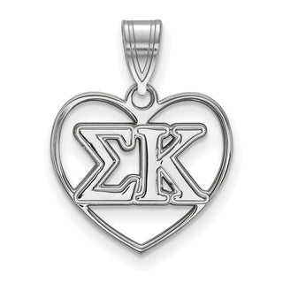 Sterling Silver Rhodium-plated LogoArt Sigma Kappa Sorority Greek Letters Heart Pendant