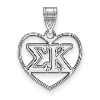 Sterling Silver Rhodium-plated LogoArt Sigma Kappa Sorority Greek Letters Heart Pendant