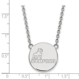 Sterling Silver Rhodium-plated LogoArt Samford University Large Disc Pendant 18 inch Necklace
