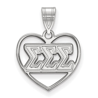 Sterling Silver Rhodium-plated LogoArt Sigma Sigma Sigma Sorority Greek Letters Heart Pendant