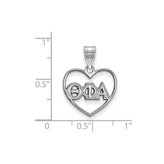 Sterling Silver Rhodium-plated LogoArt Theta Phi Alpha Sorority Greek Letters Heart Pendant