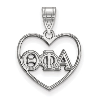 Sterling Silver Rhodium-plated LogoArt Theta Phi Alpha Sorority Greek Letters Heart Pendant