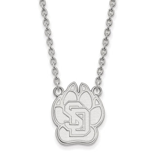 Sterling Silver Rhodium-plated LogoArt University of South Dakota Large Pendant 18 inch Necklace SS008USD-18
