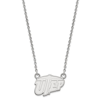 14k White Gold LogoArt University of Texas at El Paso Small Pendant 18 inch Necklace