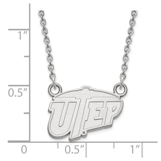Sterling Silver Rhodium-plated LogoArt University of Texas at El Paso Small Pendant 18 inch Necklace