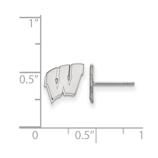 Sterling Silver Rhodium-plated LogoArt University of Wisconsin Letter W Extra Small Post Earrings