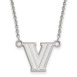Sterling Silver Rhodium-plated LogoArt Villanova University Letter V Small Pendant 18 inch Necklace