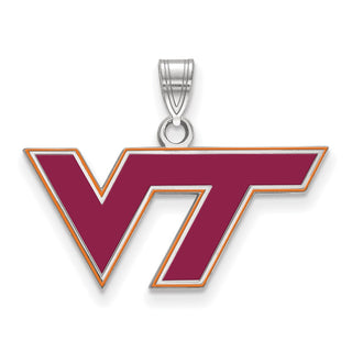 Sterling Silver Rhodium-plated LogoArt Virginia Tech V-T Medium Enameled Pendant