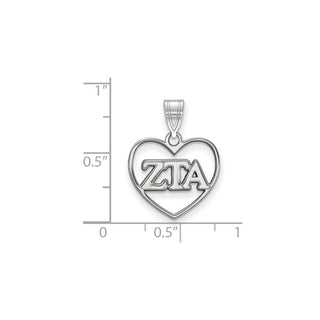 Sterling Silver Rhodium-plated LogoArt Zeta Tau Alpha Sorority Greek Letters Heart Pendant