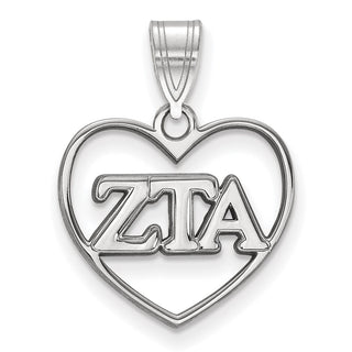 Sterling Silver Rhodium-plated LogoArt Zeta Tau Alpha Sorority Greek Letters Heart Pendant