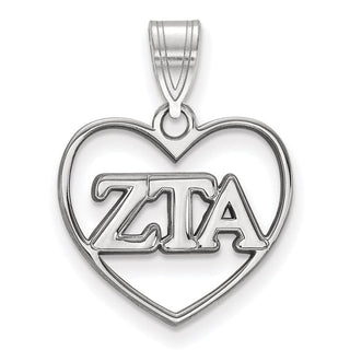 Sterling Silver Rhodium-plated LogoArt Zeta Tau Alpha Sorority Greek Letters Heart Pendant