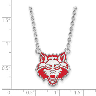 Sterling Silver Rhodium-plated LogoArt Arkansas State University Wolf Enameled Large Pendant 18 inch Necklace