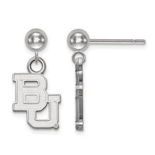 Sterling Silver Rhodium-plated LogoArt Baylor University Bears Dangle Ball Post Earrings