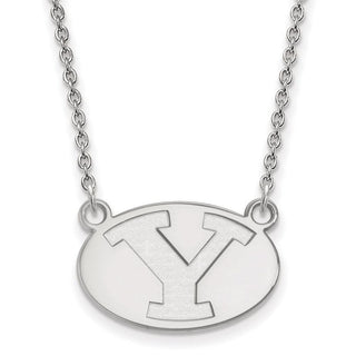 Sterling Silver Rhodium-plated LogoArt Brigham Young University Letter Y Small Pendant 18 inch Necklace