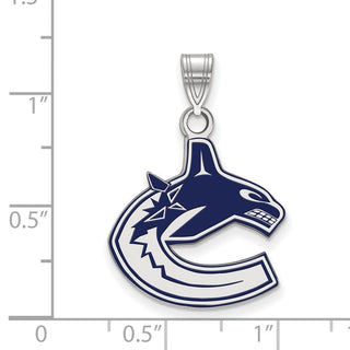 Sterling Silver Rhodium-plated NHL LogoArt Vancouver Canucks Large Enameled Pendant