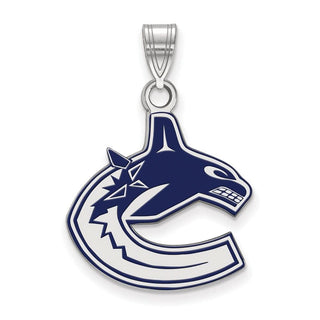 Sterling Silver Rhodium-plated NHL LogoArt Vancouver Canucks Large Enameled Pendant
