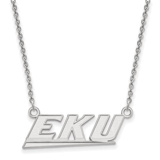 Sterling Silver Rhodium-plated LogoArt Eastern Kentucky University E-K-U Small Pendant 18 inch Necklace