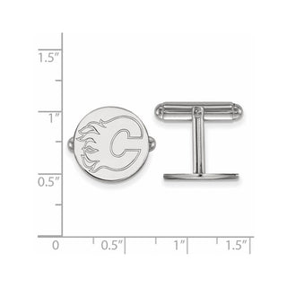 Sterling Silver Rhodium-plated NHL LogoArt Calgary Flames Cuff Links