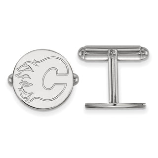 Sterling Silver Rhodium-plated NHL LogoArt Calgary Flames Cuff Links