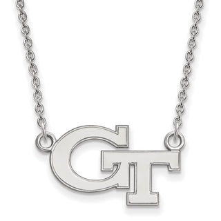 14k White Gold LogoArt Georgia Institute of Technology G-T Small Pendant 18 inch Necklace