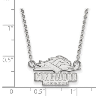 Sterling Silver Rhodium-plated LogoArt Longwood University Lancers Small Pendant 18 inch Necklace