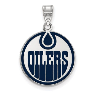 Sterling Silver Rhodium-plated NHL LogoArt Edmonton Oilers Large Enameled Pendant