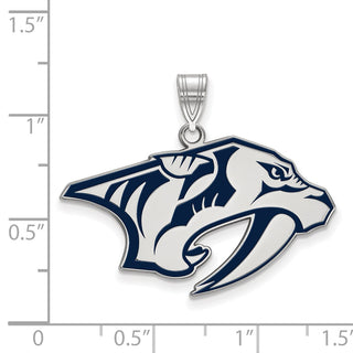 Sterling Silver Rhodium-plated NHL LogoArt Nashville Predators Large Enameled Pendant