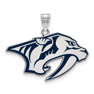 Sterling Silver Rhodium-plated NHL LogoArt Nashville Predators Large Enameled Pendant