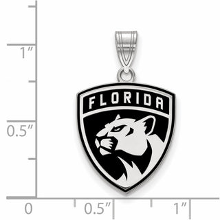 Sterling Silver Rhodium-plated NHL LogoArt Florida Panthers Large Enameled Pendant