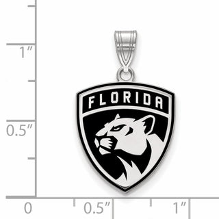 Sterling Silver Rhodium-plated NHL LogoArt Florida Panthers Large Enameled Pendant