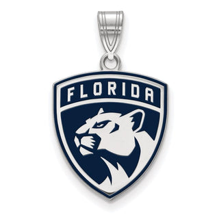 Sterling Silver Rhodium-plated NHL LogoArt Florida Panthers Large Enameled Pendant