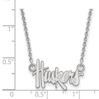 14k White Gold LogoArt University of Nebraska Huskers Script Small Pendant 18 inch Necklace