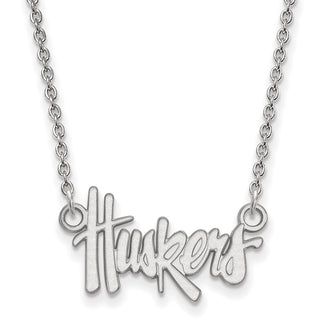 14k White Gold LogoArt University of Nebraska Huskers Script Small Pendant 18 inch Necklace