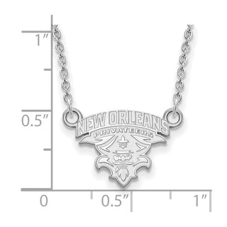10k White Gold LogoArt University of New Orleans U-N-O Small Pendant 18 inch Necklace