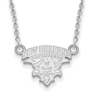 Sterling Silver Rhodium-plated LogoArt University of New Orleans U-N-O Small Pendant 18 inch Necklace
