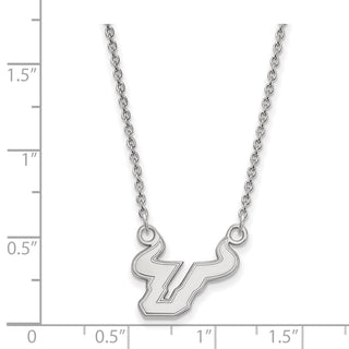 Sterling Silver Rhodium-plated LogoArt University of South Florida Bull Small Pendant 18 inch Necklace